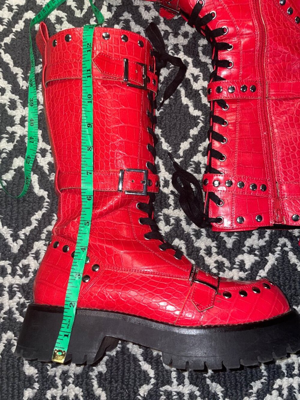 ASOS red studded combat boot 8 - Picture 9 of 13